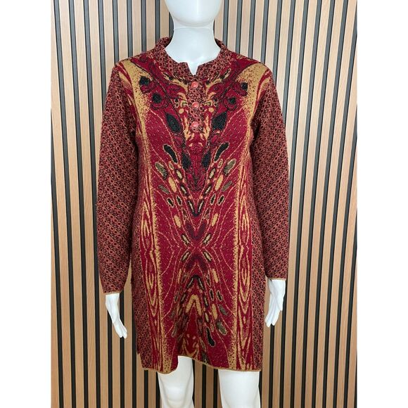 Janiya Women's Dress Sweater Boho Tunic Red Knit Long Sleeve Tribal Aztec Cozy - Picture 1 of 8